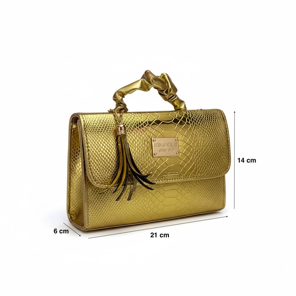 ZOI - Bolso de mano mini con asa corrugada y textura de cocodrilo