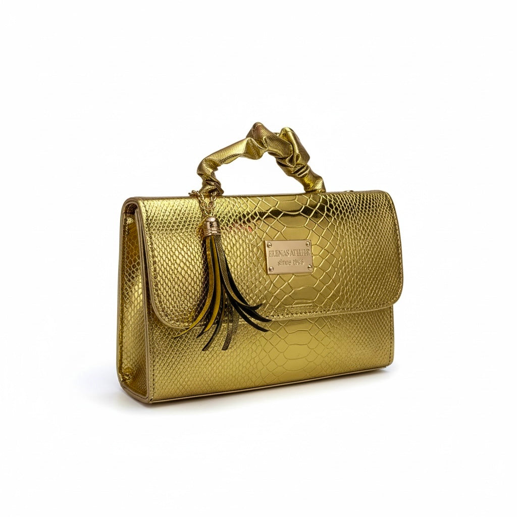 ZOI - Bolso de mano mini con asa corrugada y textura de cocodrilo