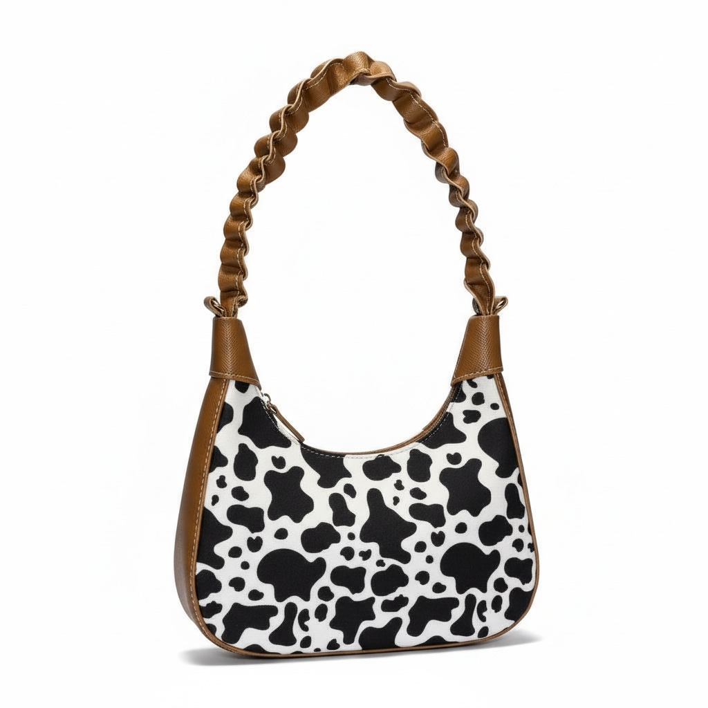 AMBER - Bolsa mini de forma media luna con asa trenzada y estampado animal print