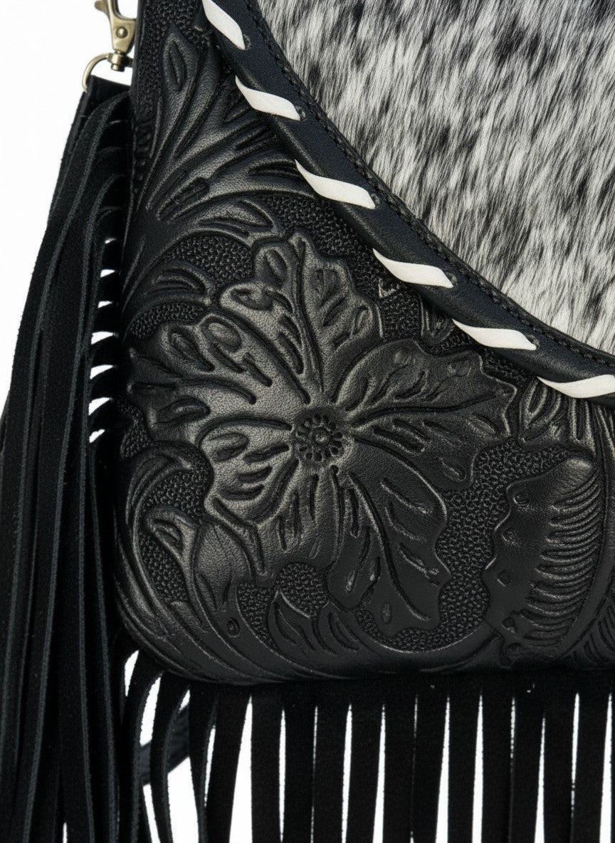 Bolsa cruzada de flecos con grabado floral – SEDONA