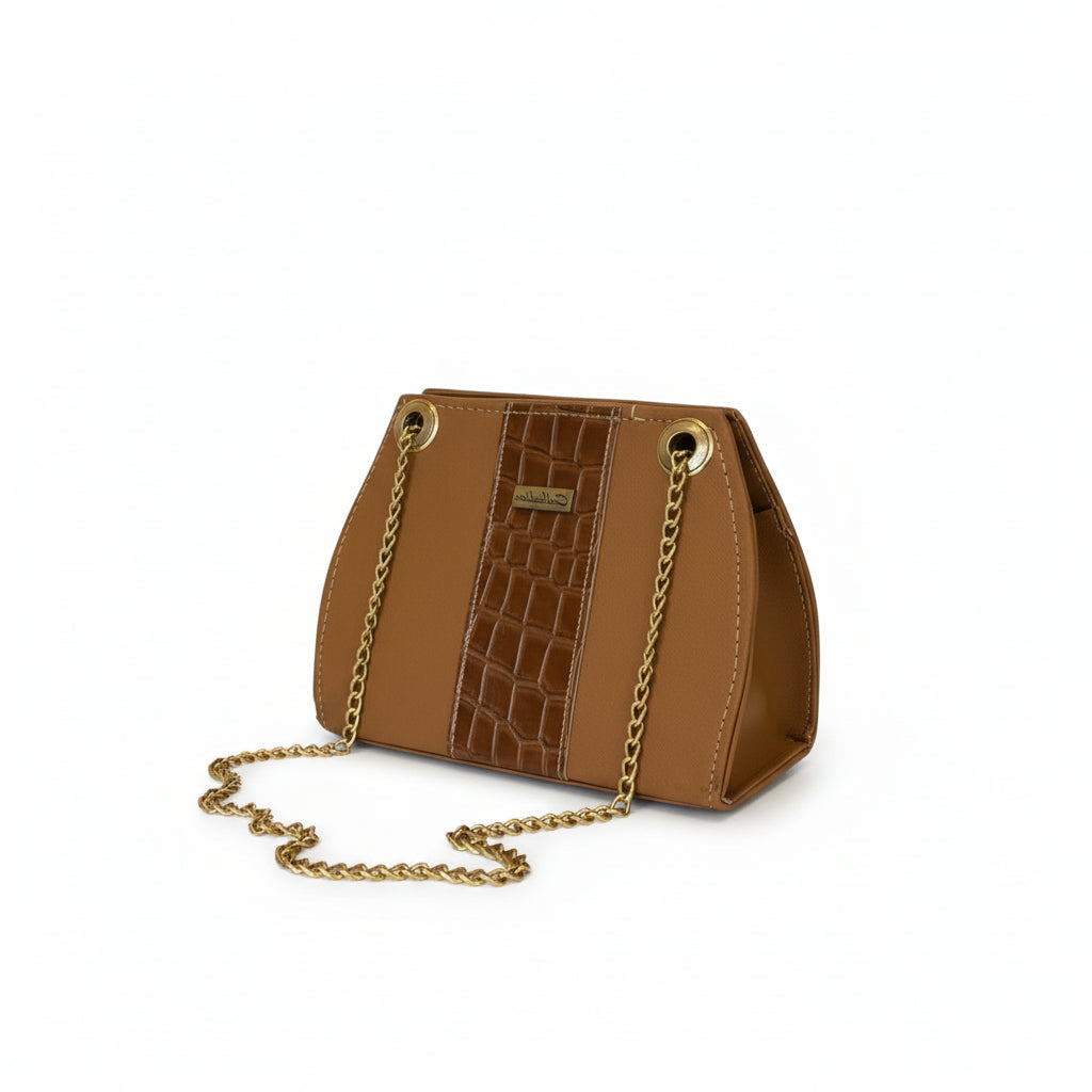 RÉTINO - Bolsa mini estructurada con detalle central tipo cocodrilo y cadena dorada