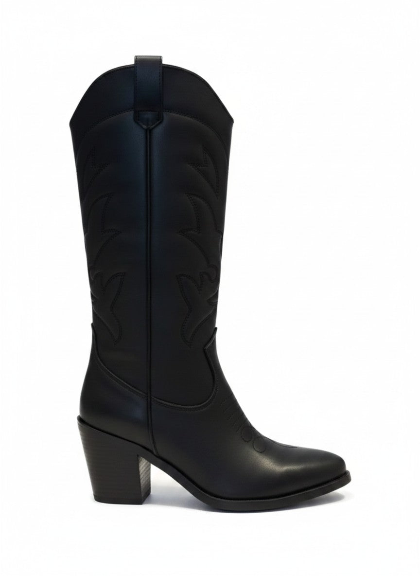 Bota vaquera chocolate caña alta con tacón bloque 7 cm y cierre lateral, marca DALALI, tallas 23 a 26