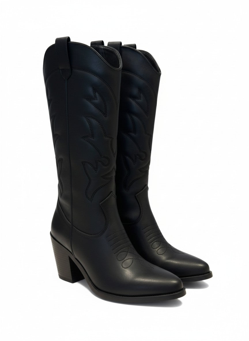 Bota vaquera chocolate caña alta con tacón bloque 7 cm y cierre lateral, marca DALALI, tallas 23 a 26