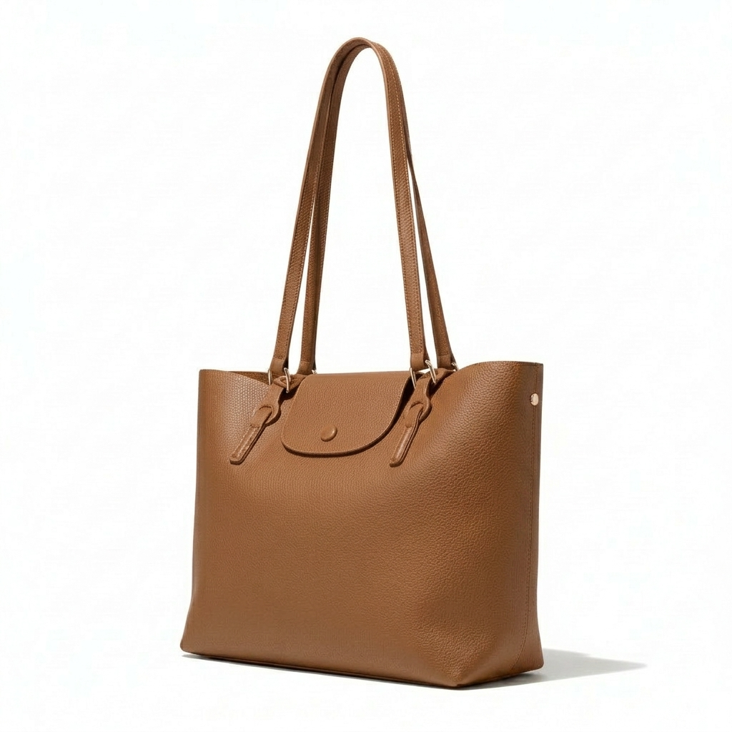 Bolsa tote de hombro textura pebbled con solapa y botón dorado, grande y estructurada – DALALI
