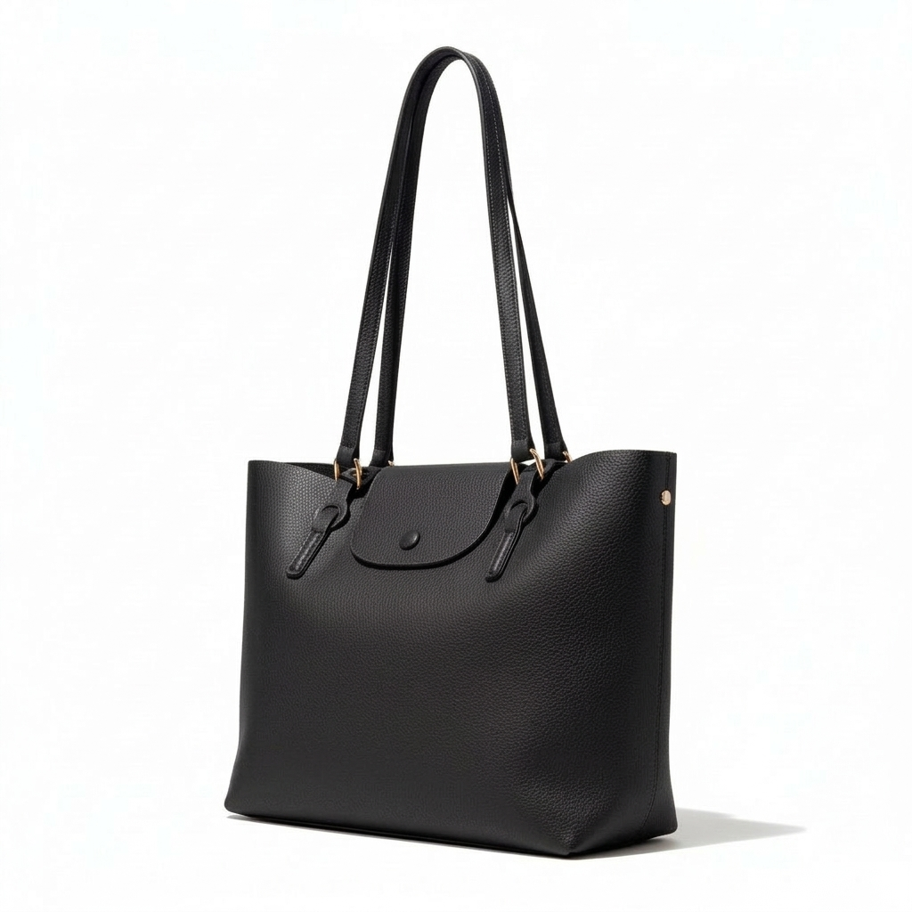 Bolsa tote de hombro textura pebbled con solapa y botón dorado, grande y estructurada – DALALI