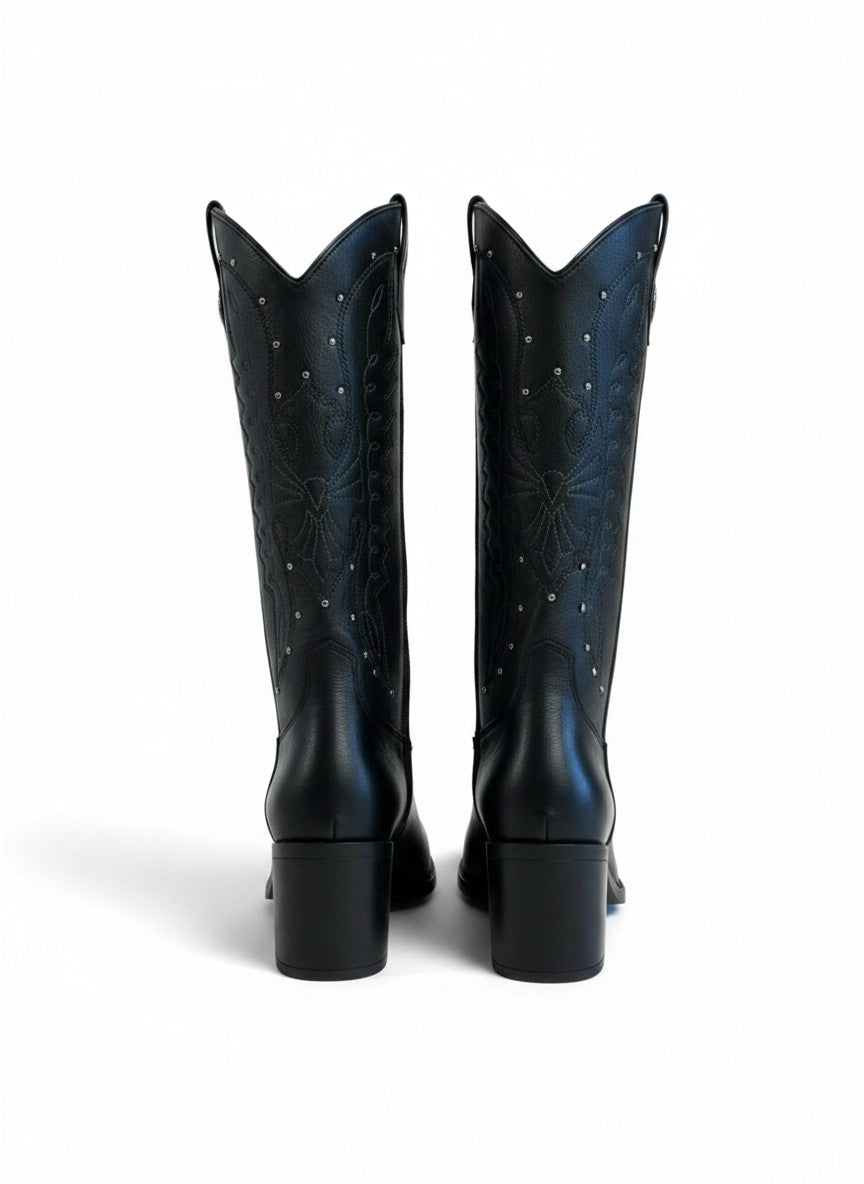 Bota vaquera bordado en hilo tacón 6cm – SABINA