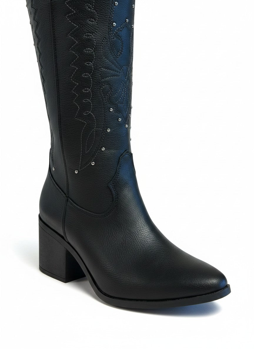 Bota vaquera bordado en hilo tacón 6cm – SABINA