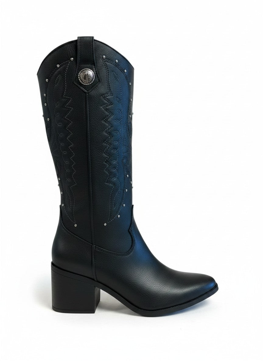 Bota vaquera bordado en hilo tacón 6cm – SABINA