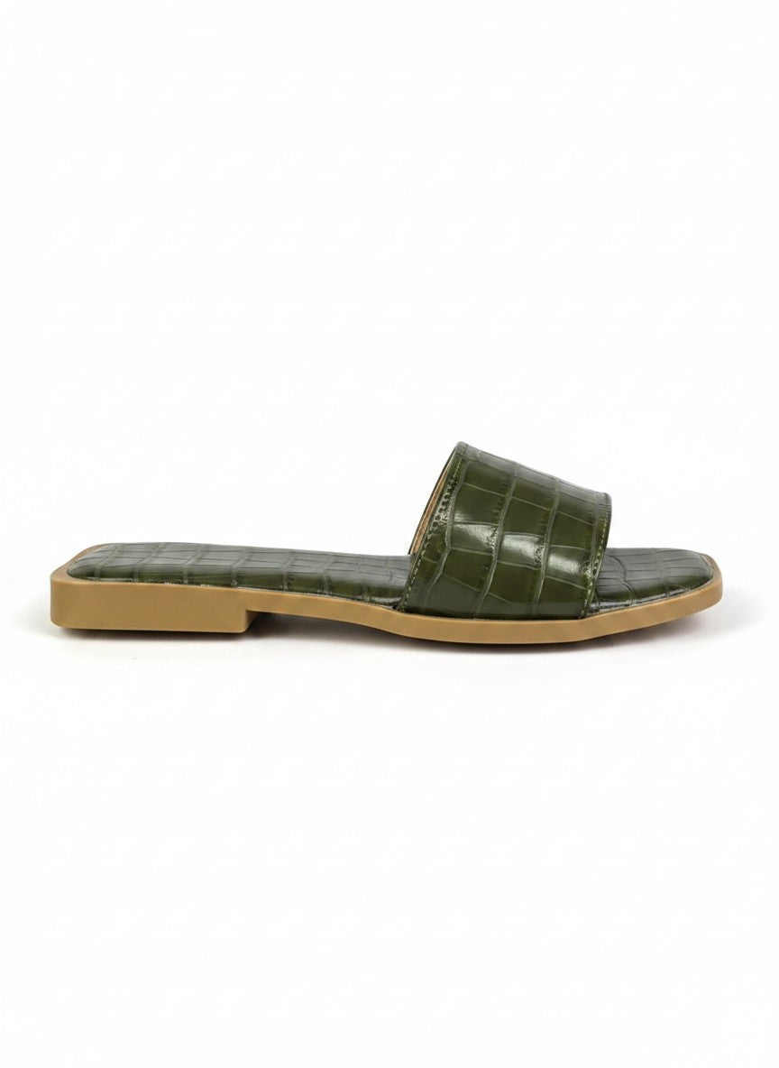 Sandalia piso textura cocodrilo beige una tira memory foam – MARCELA