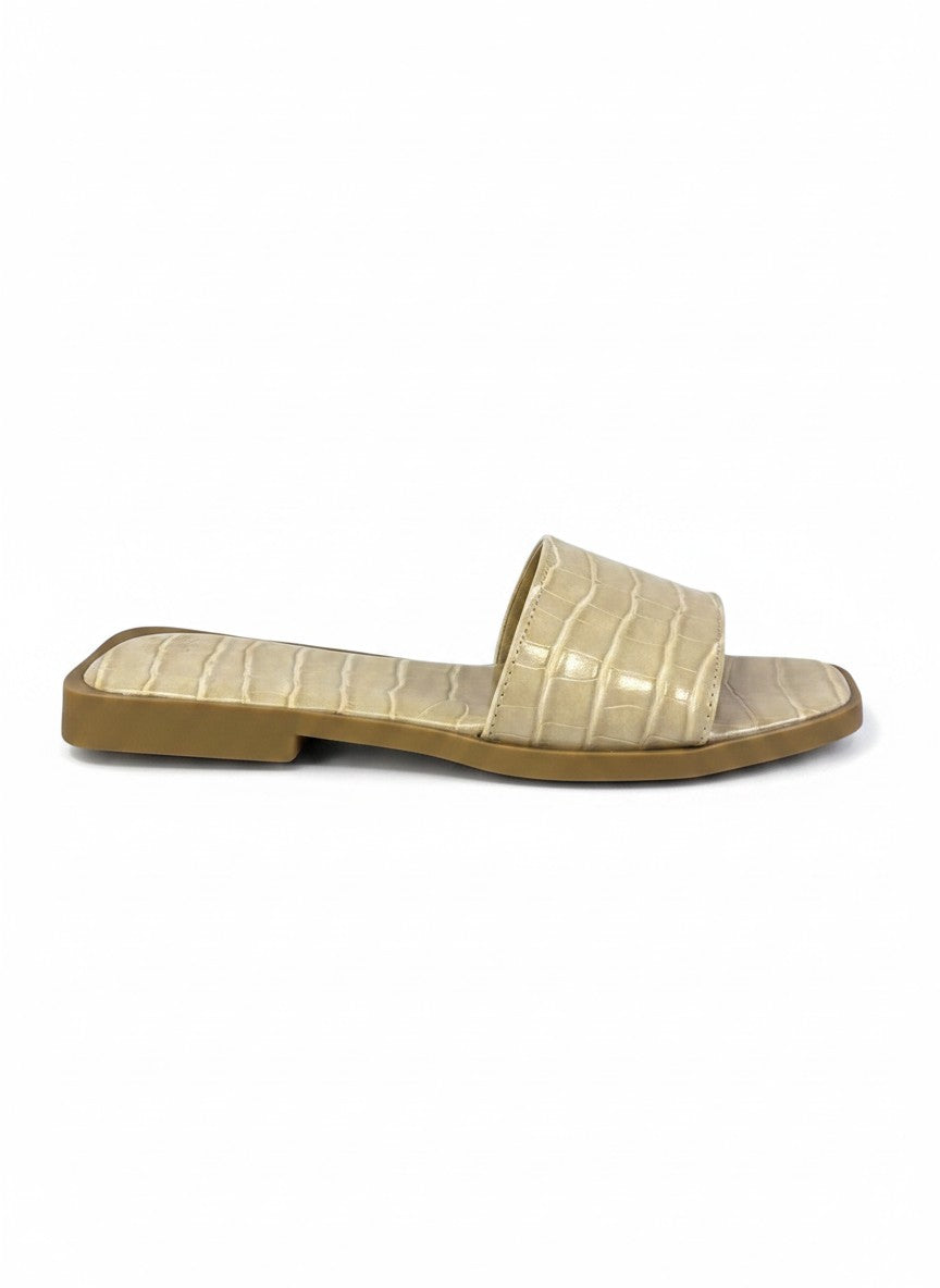 Sandalia piso textura cocodrilo beige una tira memory foam – MARCELA