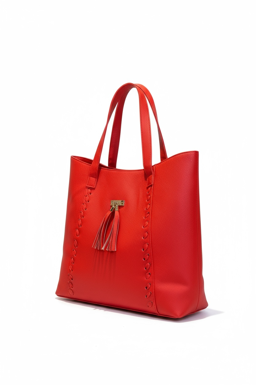 SANTORINI – Bolsa grande tipo tote en tono café con detalle calado y colgante decorativo