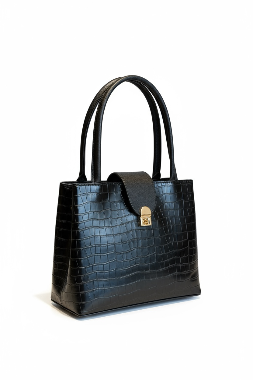 SICILIA – Bolso grande con textura tipo cocodrilo y broche metálico