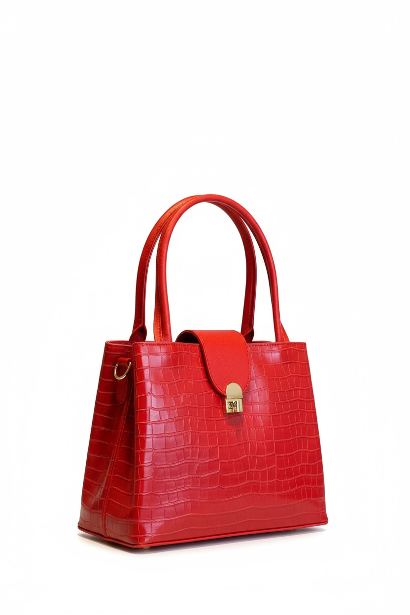 SICILIA – Bolso grande con textura tipo cocodrilo y broche metálico