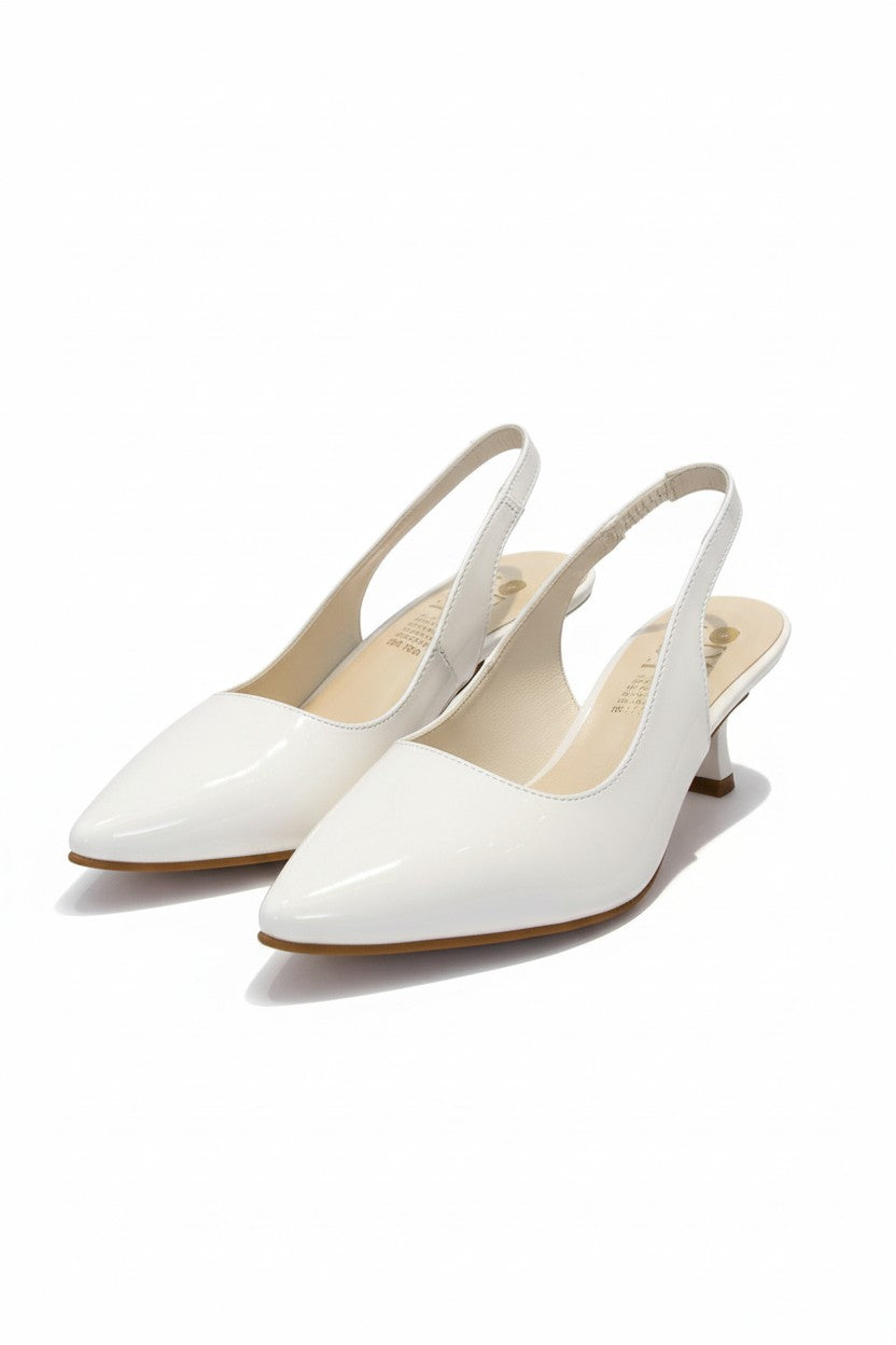 Zapatilla slingback charol negro punta fina con tacón stiletto 6 cm, marca DALALI, tallas 23 a 26