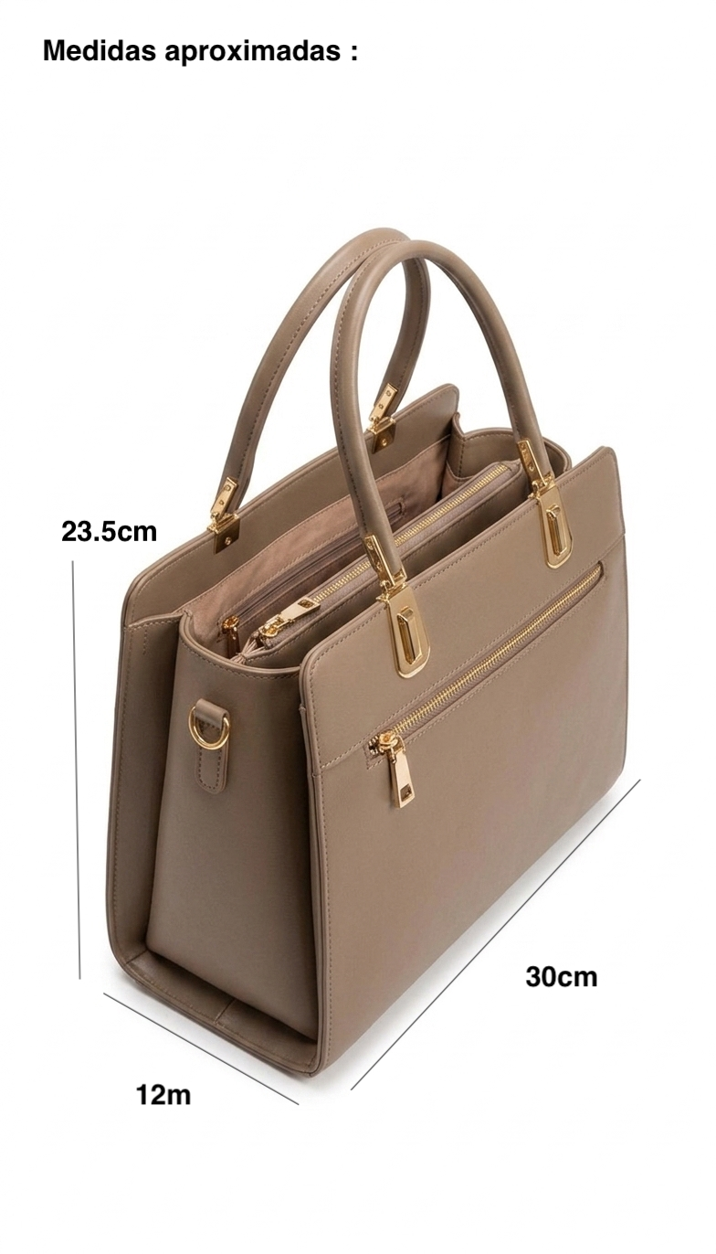 Bolsa tote grande café cálido acabado liso con herrajes dorados, bolsa de mano mujer – DALALI