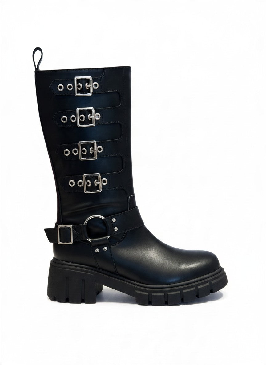 Bota alta estilo biker para mujer con hebillas y plataforma – BILBAO