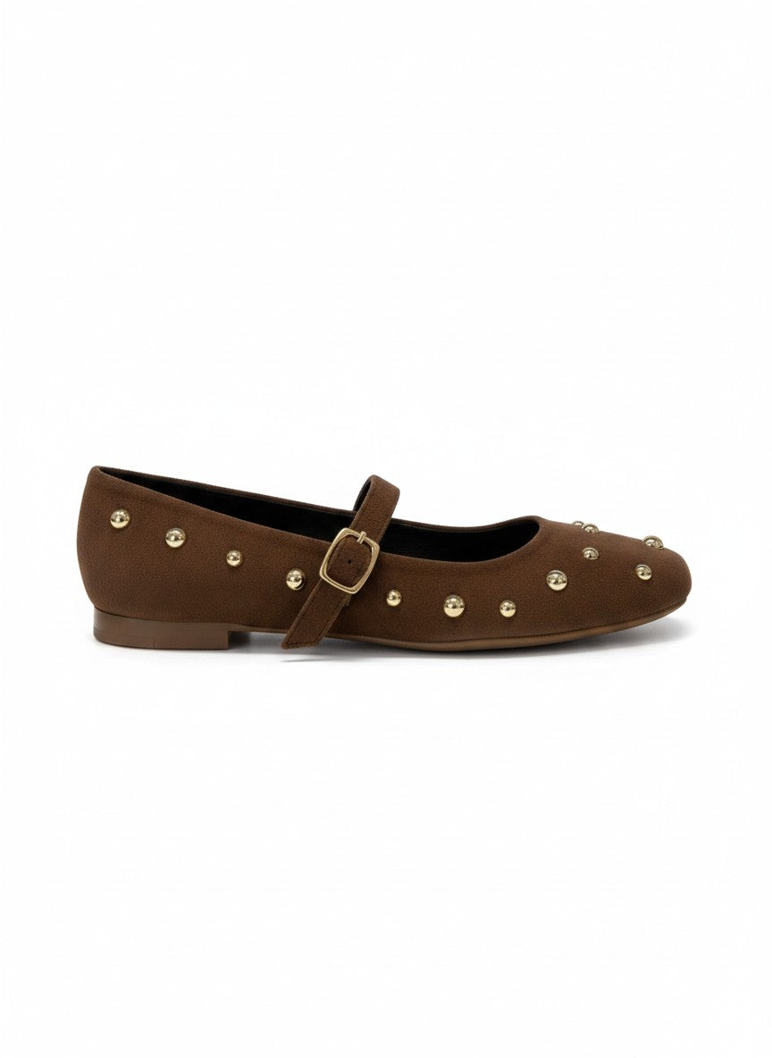 Flats zapato de piso tipo Mary Jane con tachuelas doradas - GINEBRA