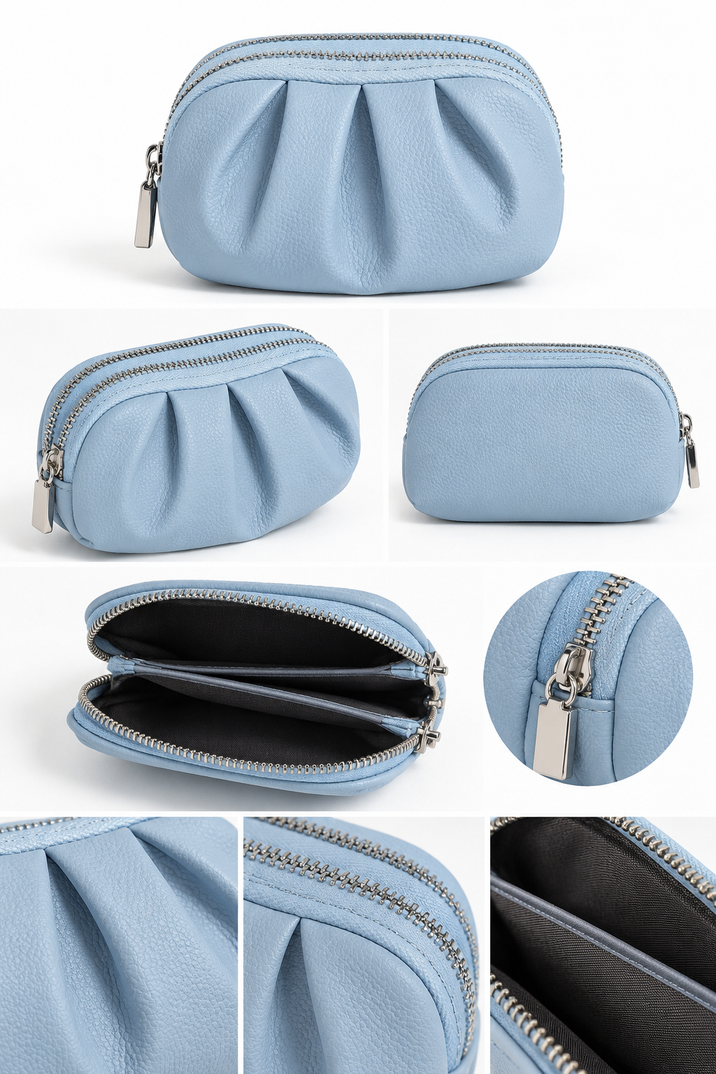 Cartera mini tipo monedero diseño fruncido con cremallera – CERDEÑA