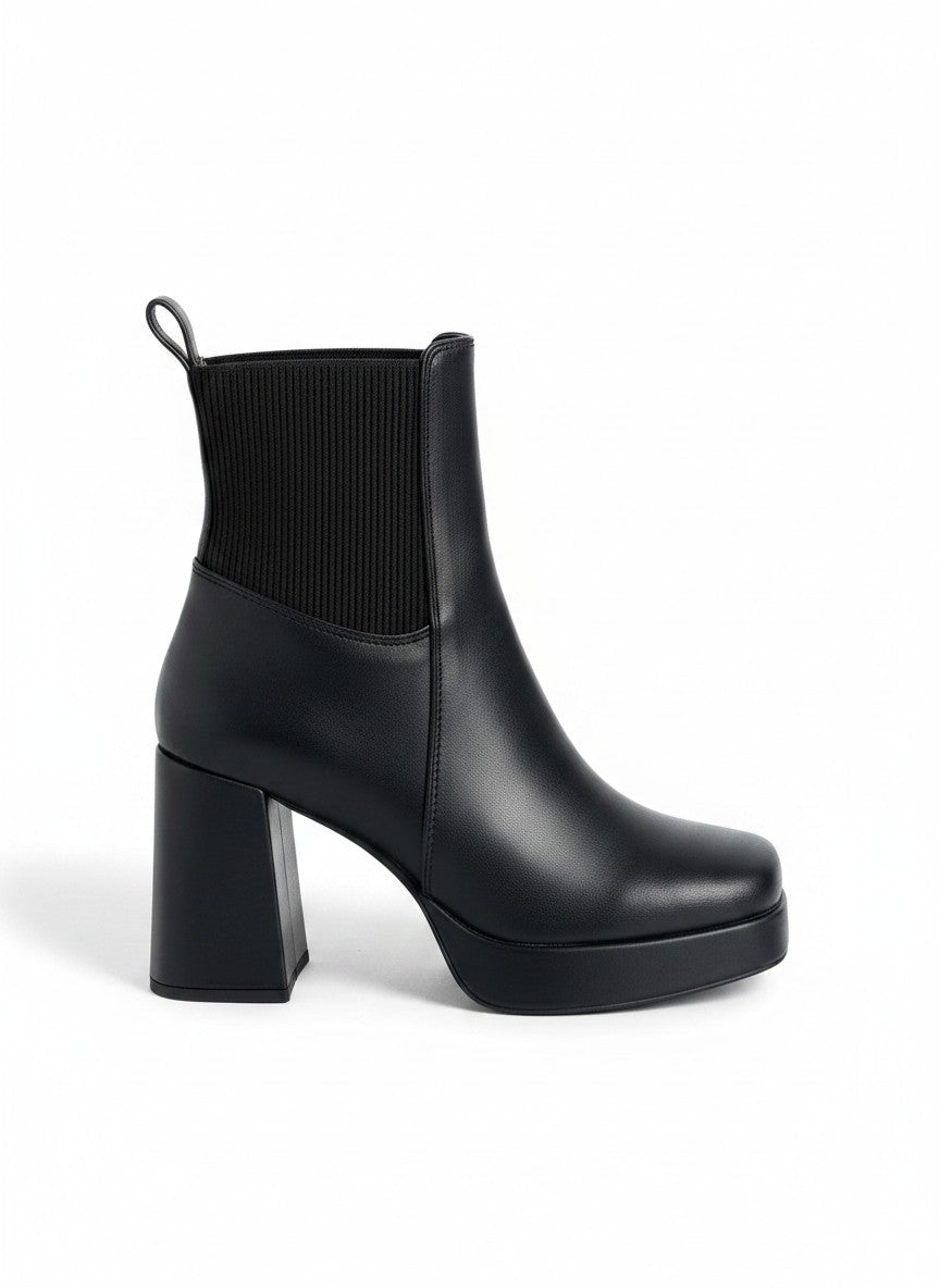 Bota negra chelsea con plataforma 2 cm y tacón bloque 9 cm, punta cuadrada, marca DALALI, tallas 23 a 26
