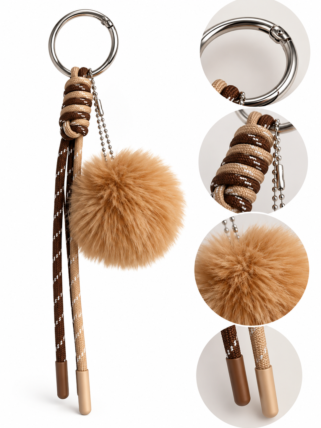 Charm llavero para bolso con pompón y cordones trenzados – CANELA