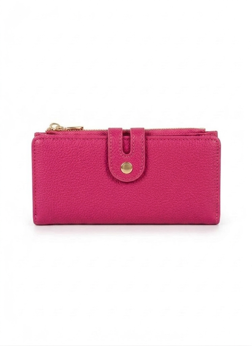 Cartera grande mujer color aqua con zipper y botón dorado, acabado mate – DALALI