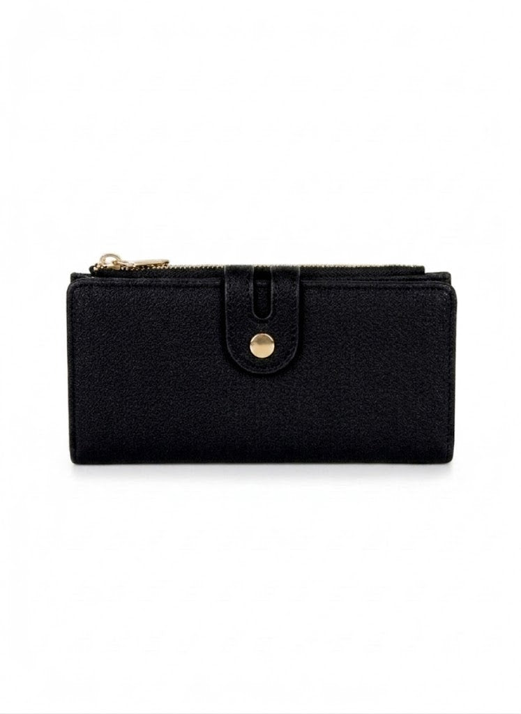 Cartera grande mujer color aqua con zipper y botón dorado, acabado mate – DALALI