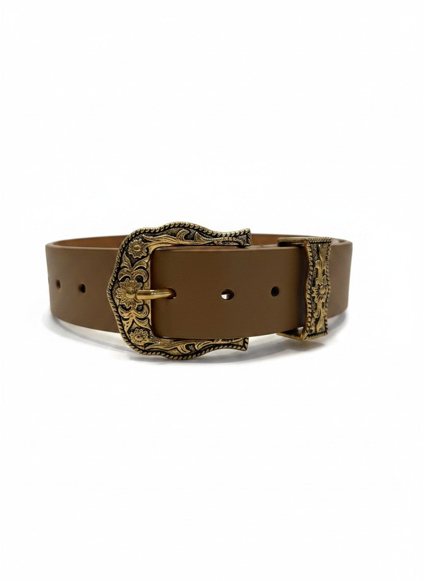 Cinto vaquero beige hebilla dorada – ESPUELA