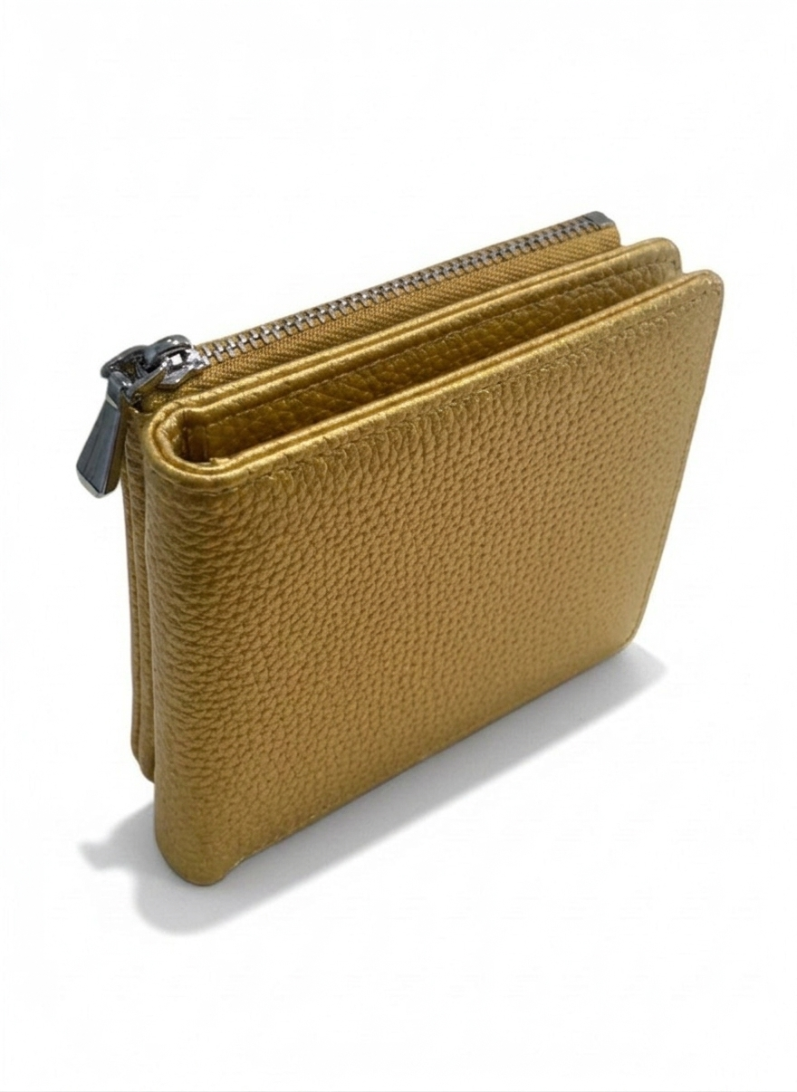 Cartera mujer color rojo con zipper plateado, textura pebble y ranuras para tarjetas – DALALI