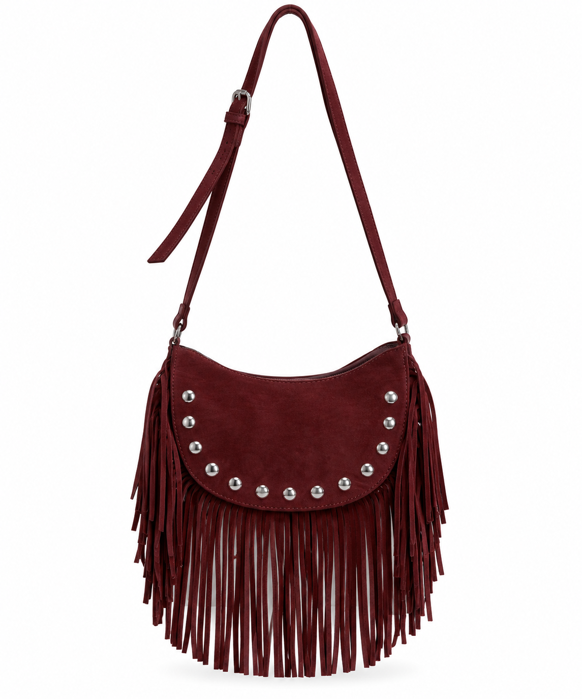 Bolso de hombro con flecos y estoperoles efecto gamuza – DURANGO