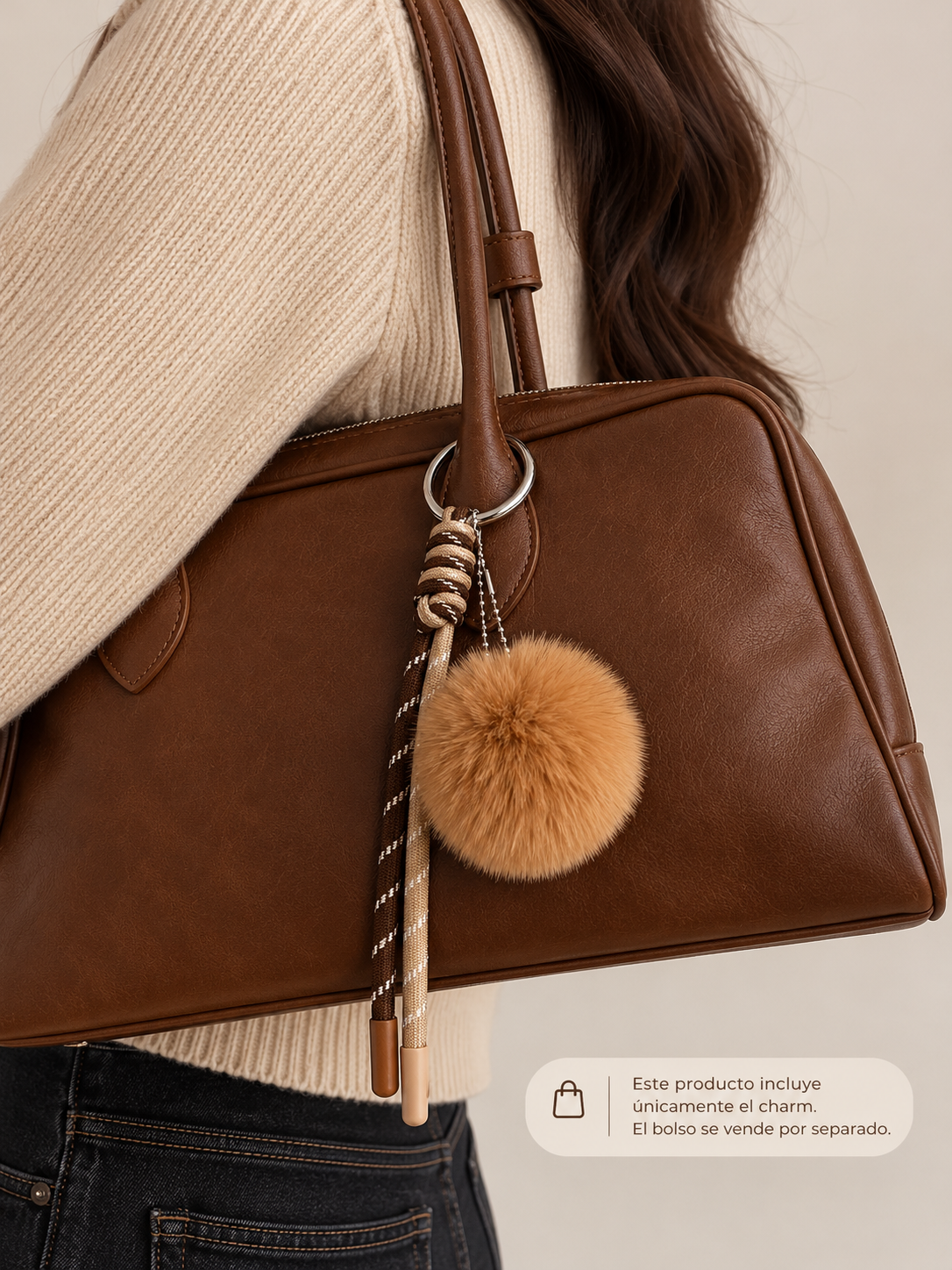 Charm llavero para bolso con pompón y cordones trenzados – CANELA
