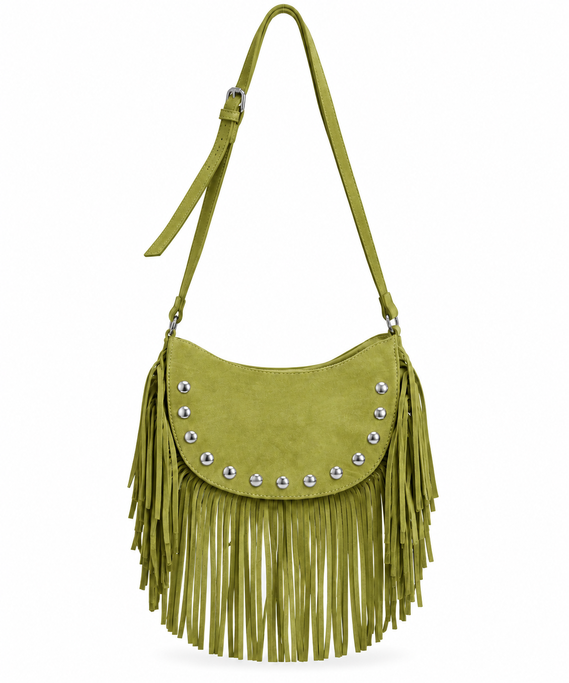 Bolso de hombro con flecos y estoperoles efecto gamuza – DURANGO