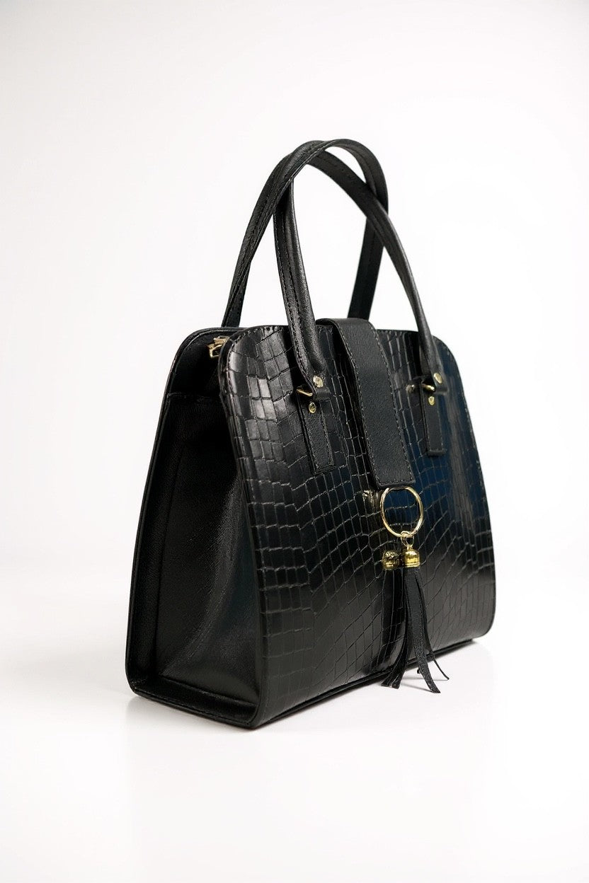 MILÁN — Bolsa estilo tote con textura croco y detalle de borla