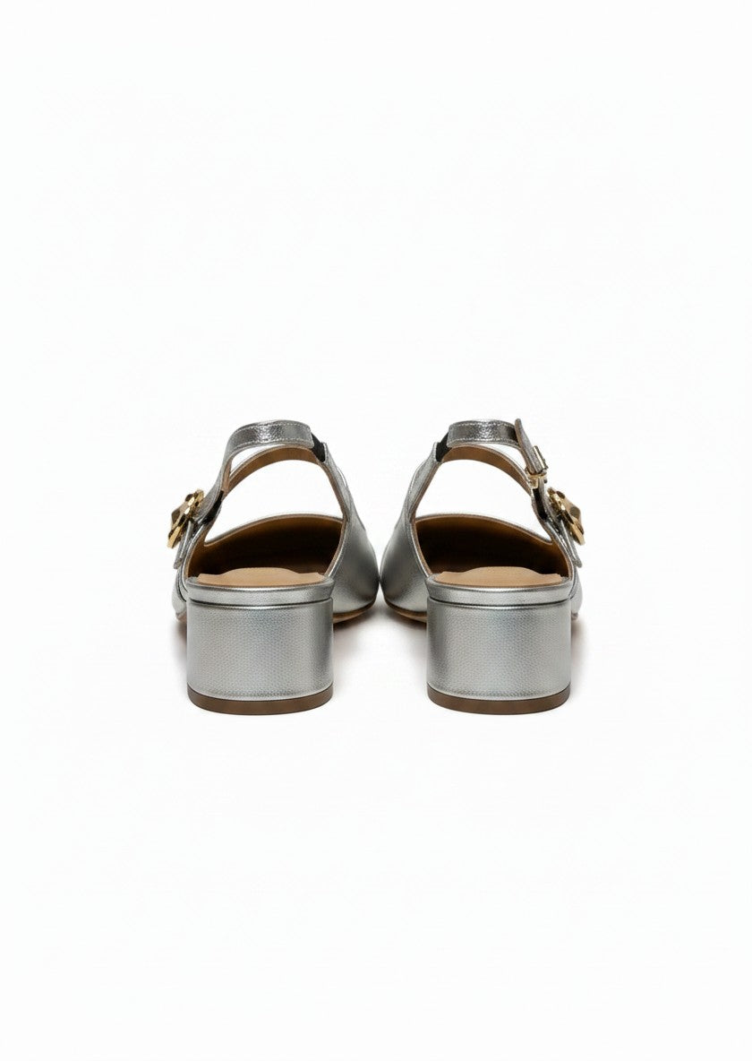 Zapatilla slingback plata tacón bloque bajo tira cruzada – KAURI