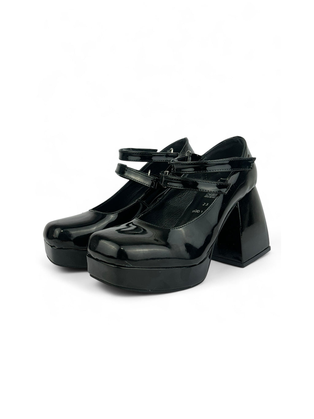 Zapatilla de diseño clásico estilo Mary Jane con doble correa de velcro y tacón tipo bloque. negro
