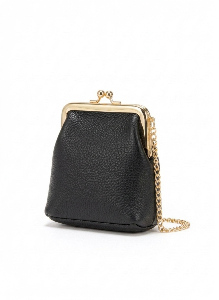 Monedero mujer verde pistache con broche kiss lock dorado, cadena eslabonada y textura pebble – DALALI