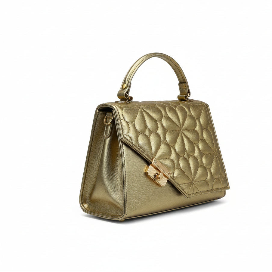 FLORENCIA – Bolso mini acolchado con diseño floral y broche dorado