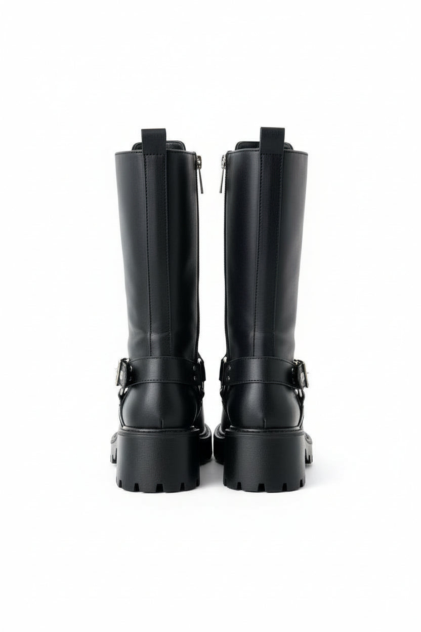 AXIS -  Bota planas de media caña estilo biker con hebillas laterales y suela robusta