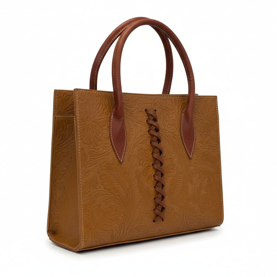 NAUPLIA - Bolsa estructurada de gran capacidad con doble asa fija y grabado floral