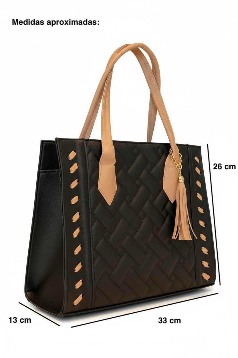 ZAFIRA – Bolsa tote con textura tejida y borla decorativa