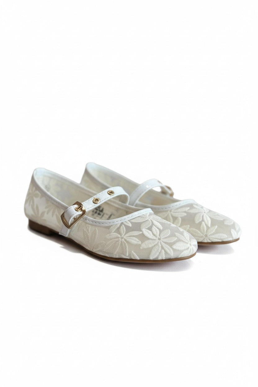 VENECIA – Zapato de piso estilo flat de malla bordada floral