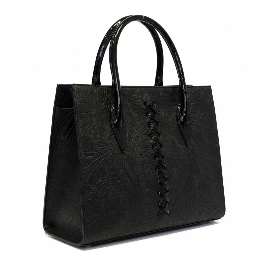 NAUPLIA - Bolsa estructurada de gran capacidad con doble asa fija y grabado floral