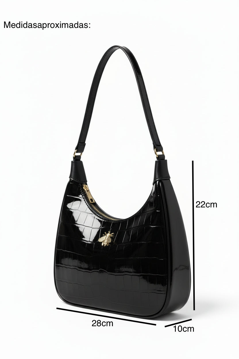 MAELA - Bolsa Hobo Textura Croco con Herraje Decorativo