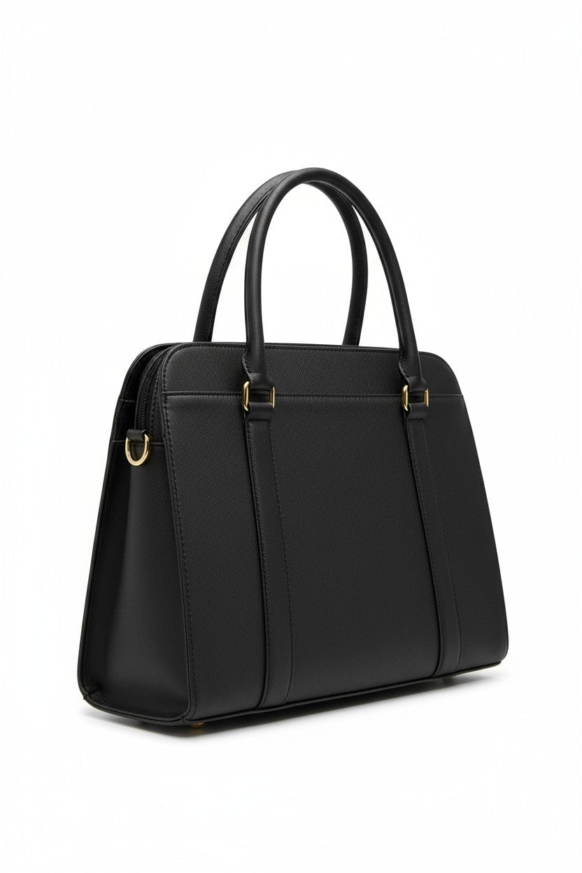 ELENA – Bolsa de mano negra estructurada clásica con doble asa