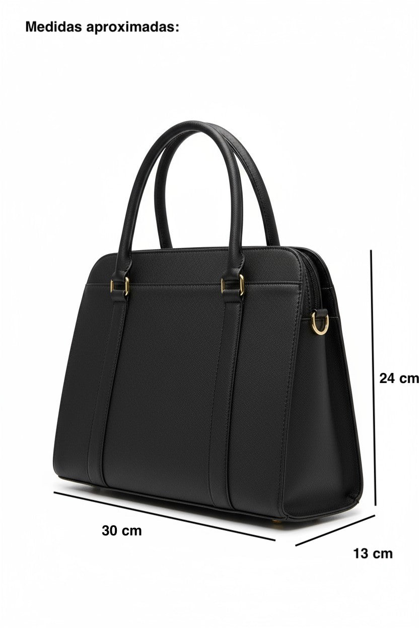 ELENA – Bolsa de mano negra estructurada clásica con doble asa