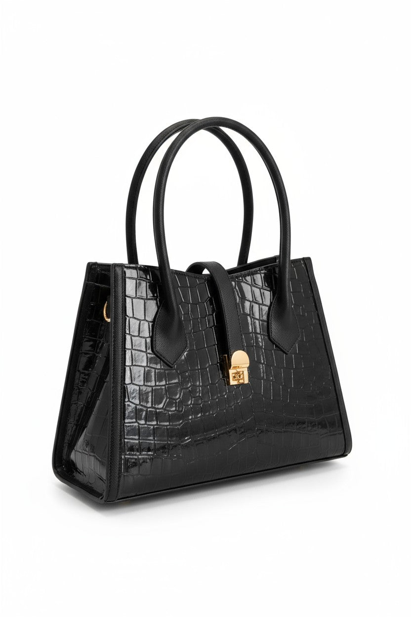 ALMA – Bolso Mediano Texturizado con Cierre Dorado
