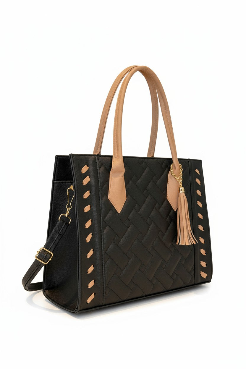 ZAFIRA – Bolsa tote con textura tejida y borla decorativa