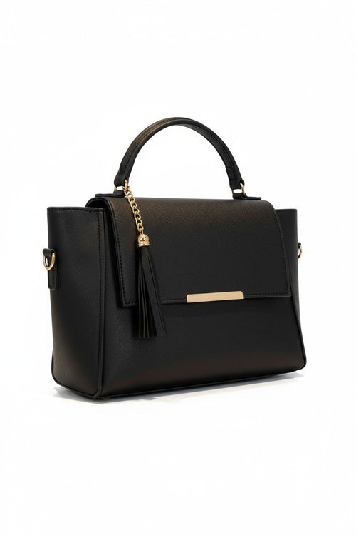 ALMA – Bolso estructurado con correa desmontable y detalle decorativo dorado