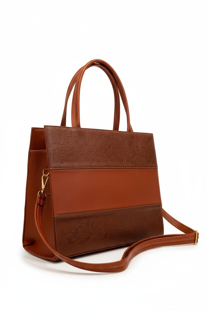 CATALINA – Bolsa estructurada con grabado floral y asas en contraste