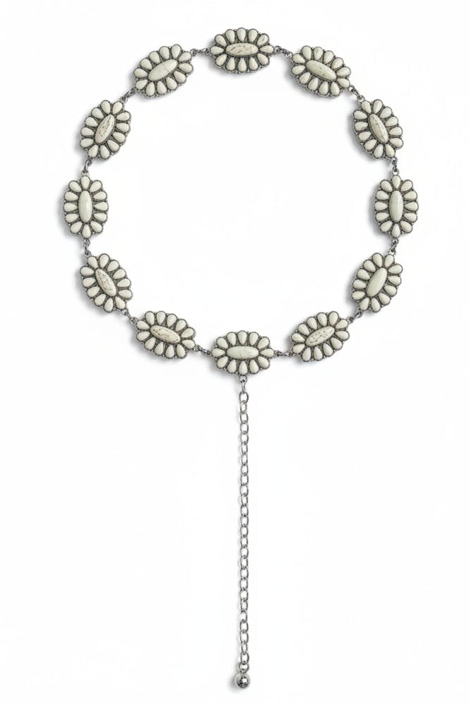 DESERT BLOOM – Cinturón western floral plata