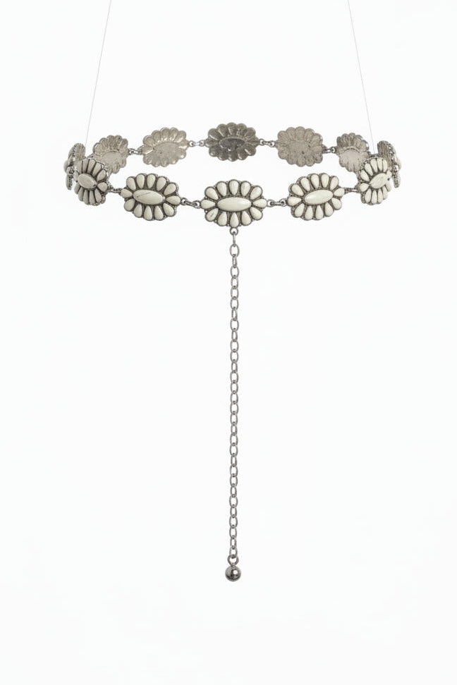 DESERT BLOOM – Cinturón western floral plata